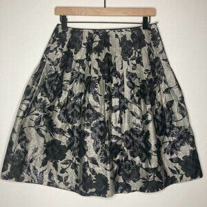Lafayette 148 New York Black, Silver, Gray Metallic Floral A-Line Skirt Size 4